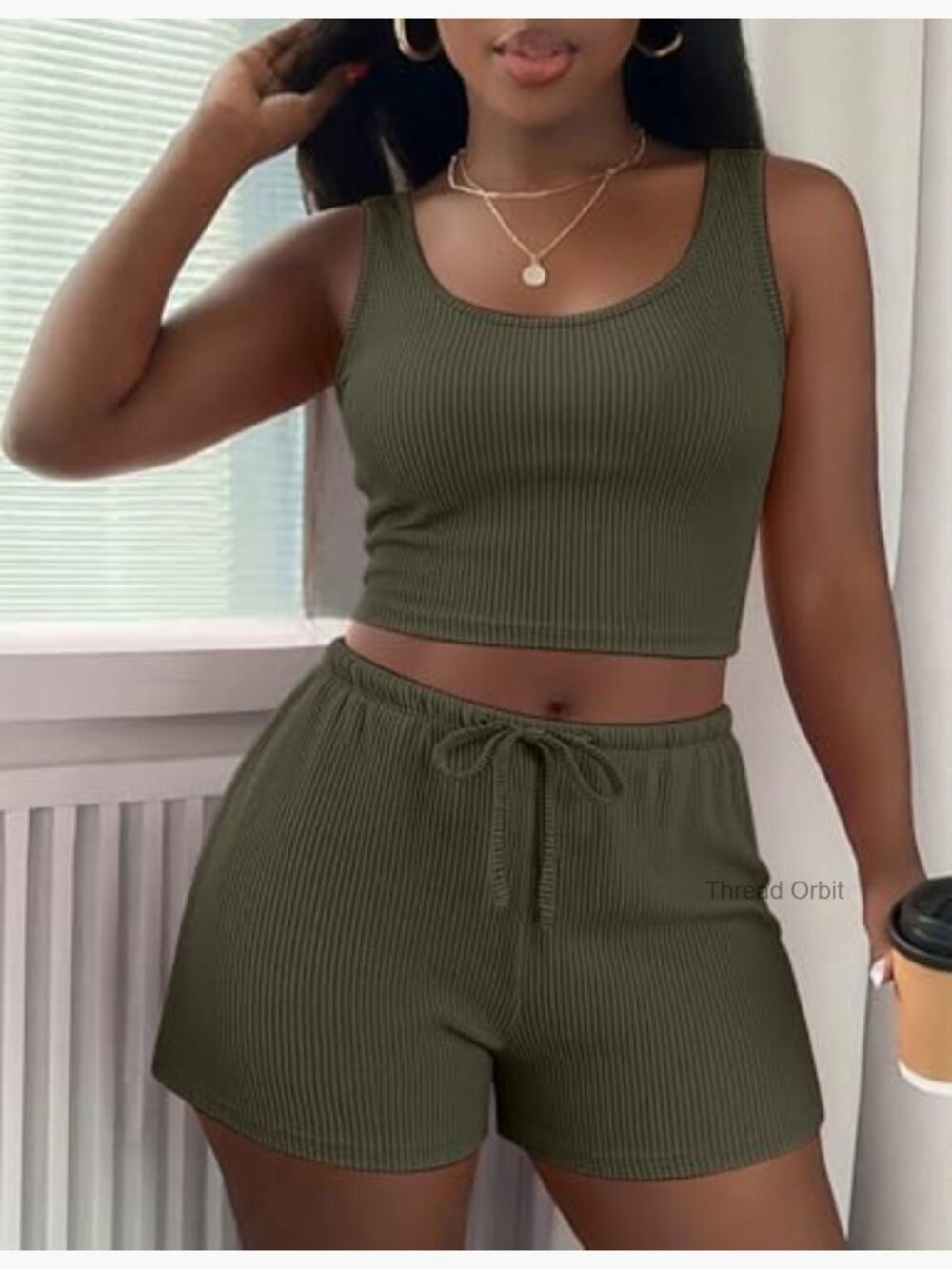 3 Piece Lounge Set Crop Top Shorts & Pants Set - Picture 4 of 7